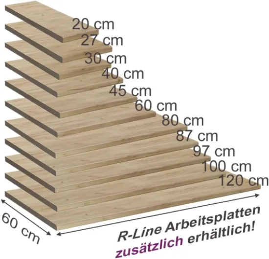 Plan de Travail Cuisine R-Line, Chêne de Force doré, 120cm, adapté au Montage sur des Meubles Bas et des Plans de Travail Chêne de Force Doré 120 cm