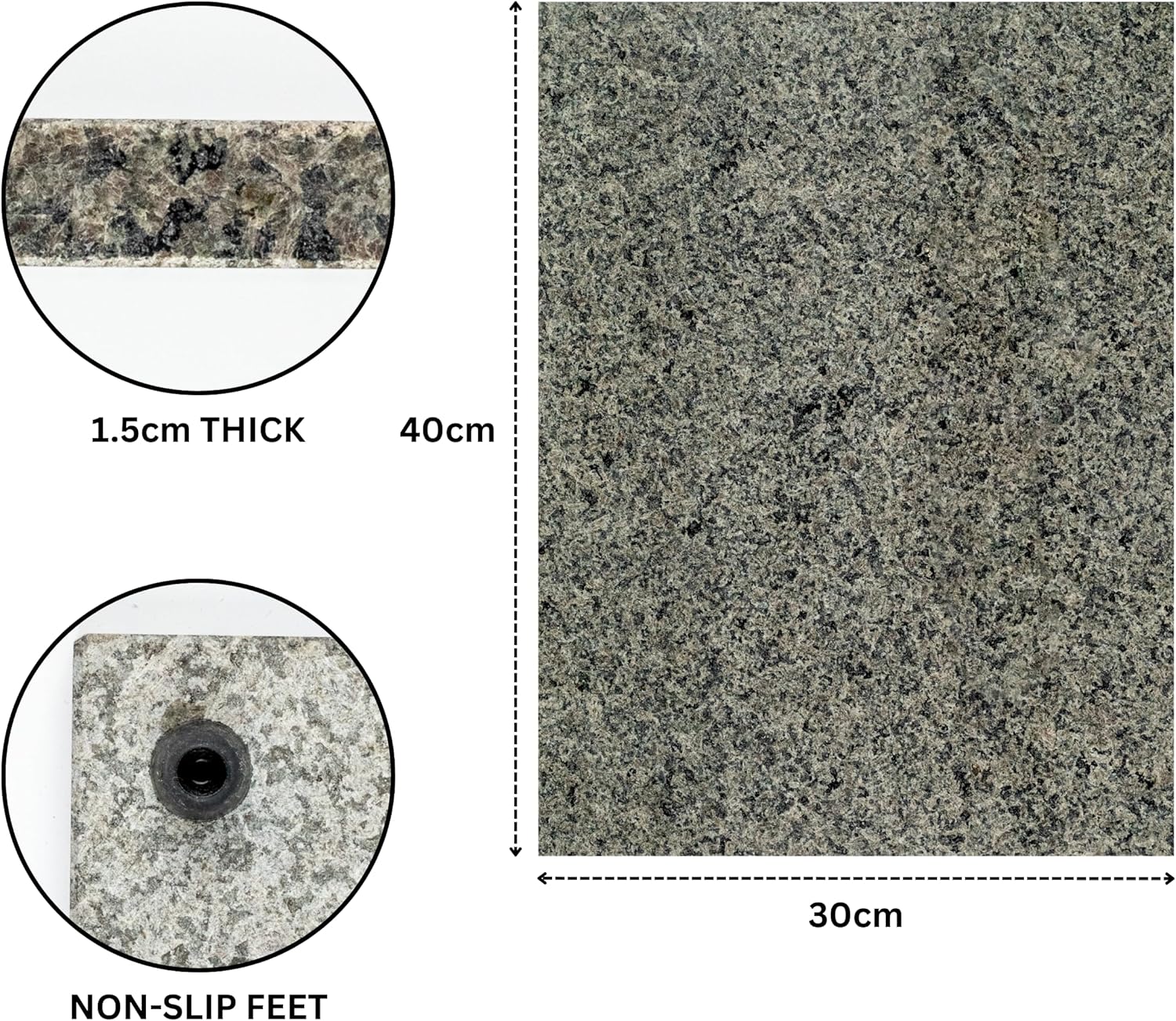 Homiu Planche à découper en granit naturel résistant à la chaleur, convient pour la viande, le poisson et les légumes, grandes planches à découper, plan de travail résistant, 40 x 30 x 1,5 cm