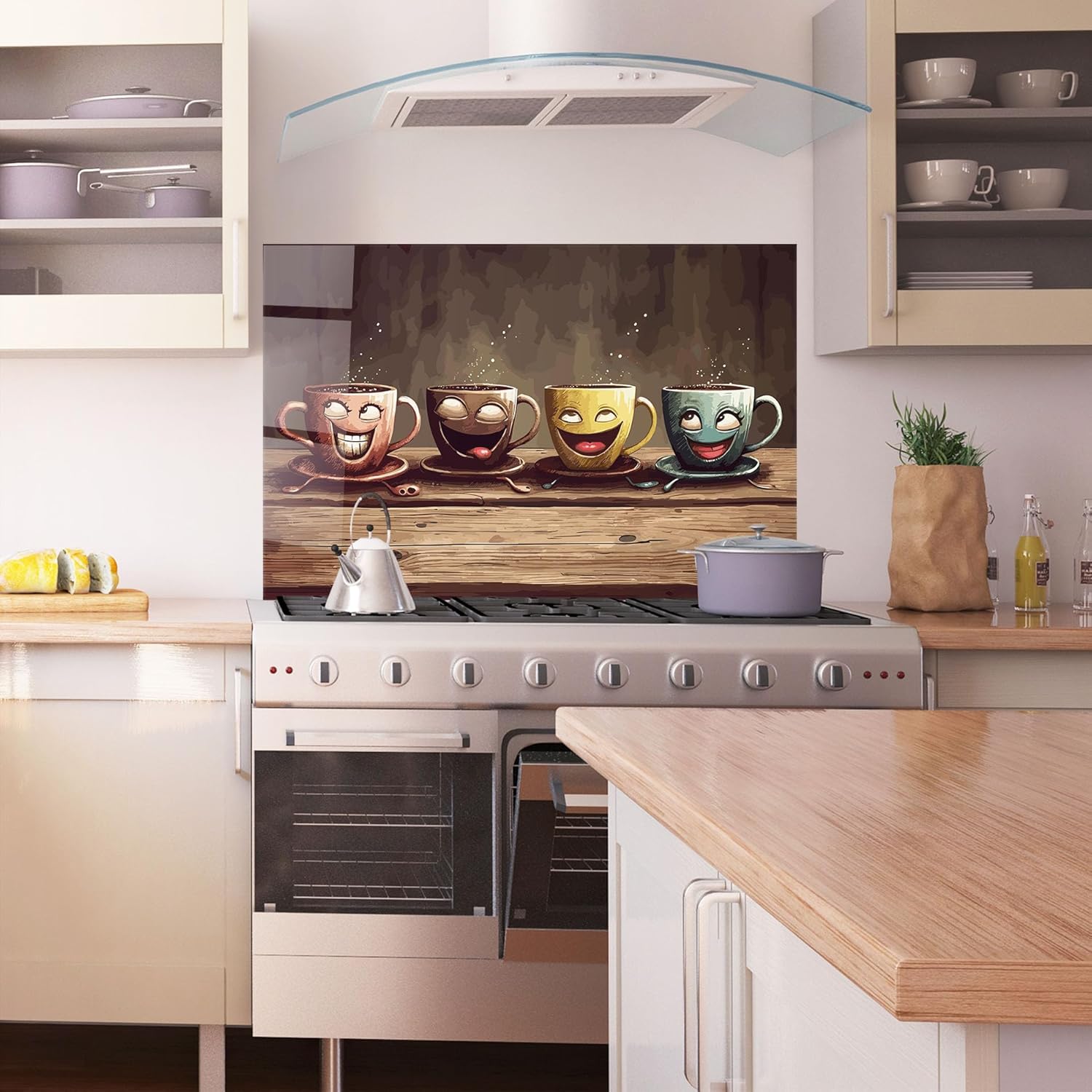 ® Crédence de Cuisine en Verre 80x120 cm, Coffee Faces - Protection Contre Les éclaboussures, Revêtement Mural en Carreaux, Plaque en Verre, Verre trempé, Aliments, Café Coffee Faces 80x120 cm