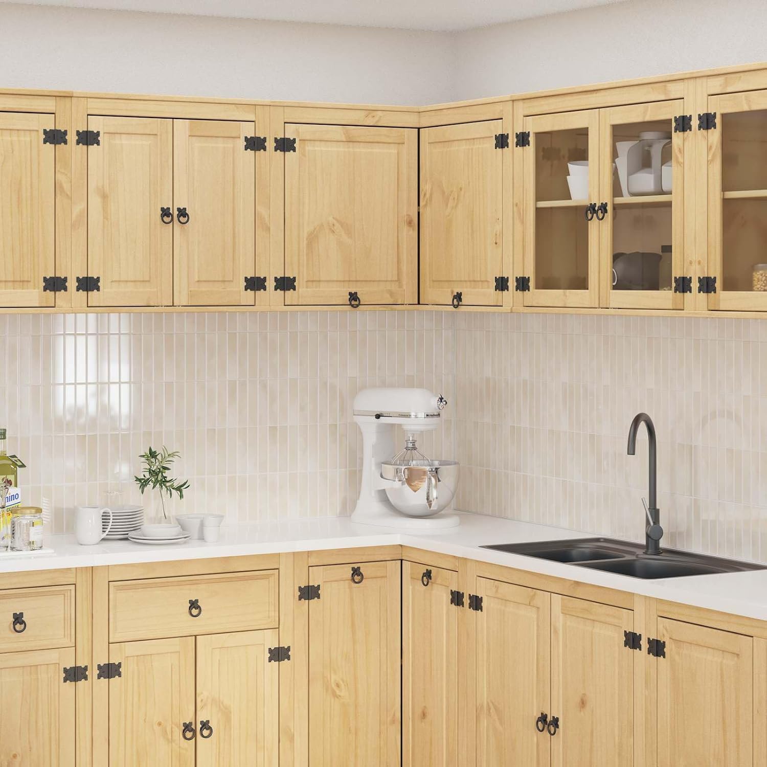 Tomostar Meuble d'angle Haut de Cuisine, Armoire Suspendue Cuisine avec étagère avec Porte Miel 80 x 80 x 60 cm Pin Massif