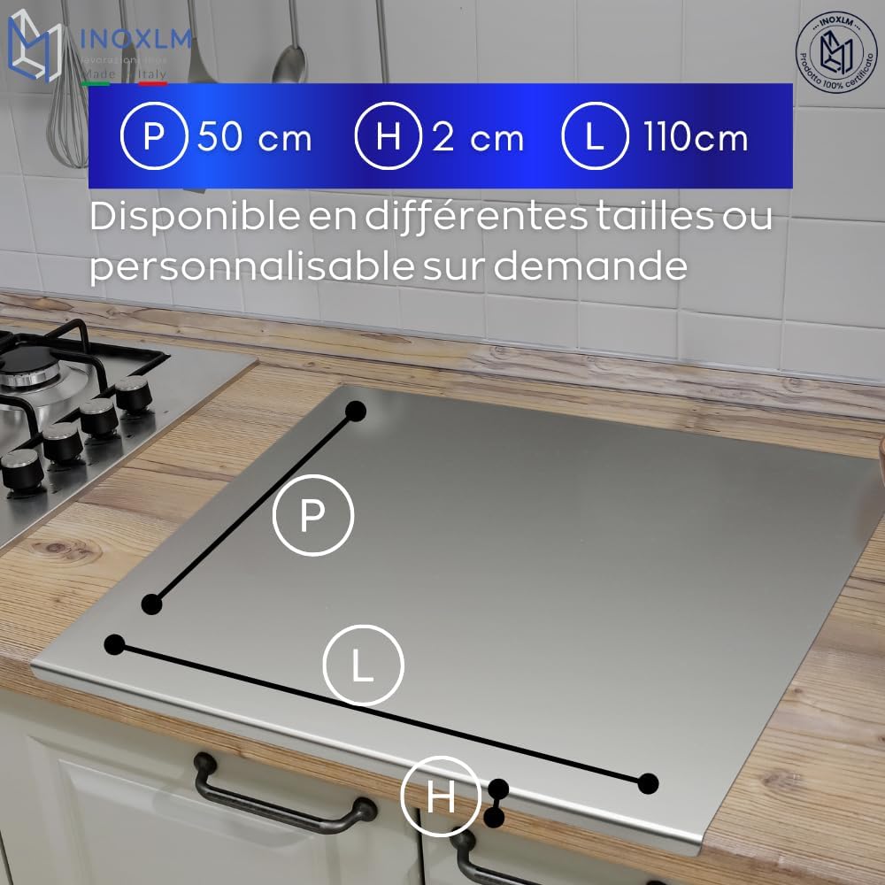 Plaque Inox Cuisine 110x50cm en acier Inoxydable, Planche a decouper inox différentes tailles pour Cuisine, Bar, Restaurant Planche à Pétrir Inox pour Pain et Pizza(Hauteur 2cm)