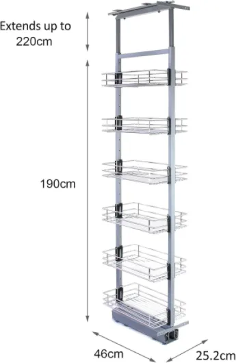 Garde-Manger Coulissant de Cuisine 190-220 cm Hauteur en Acier Inoxydable - Armoire espace restreinct - Optimalisation Rangement