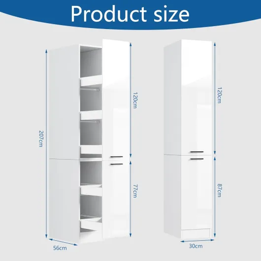MSFE 207cm Meuble Haute de Cuisine, Meuble de Rangement Mince étroit à Tiroirs Coulissants,Moderne pour Pharmacie de Cuisine, Armoire Cuisines,207 * 56 * 30cm,Beaucoup d'espace de Rangement,Blanc bri