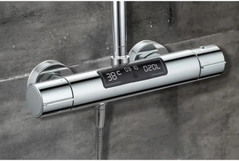 Mitigeur thermostatique EKOGEST XL avec écran de contrôle de la température et de la consommation Chromé Edouard Rousseau – Écran LCD – Sécurité 38°C – Design moderne