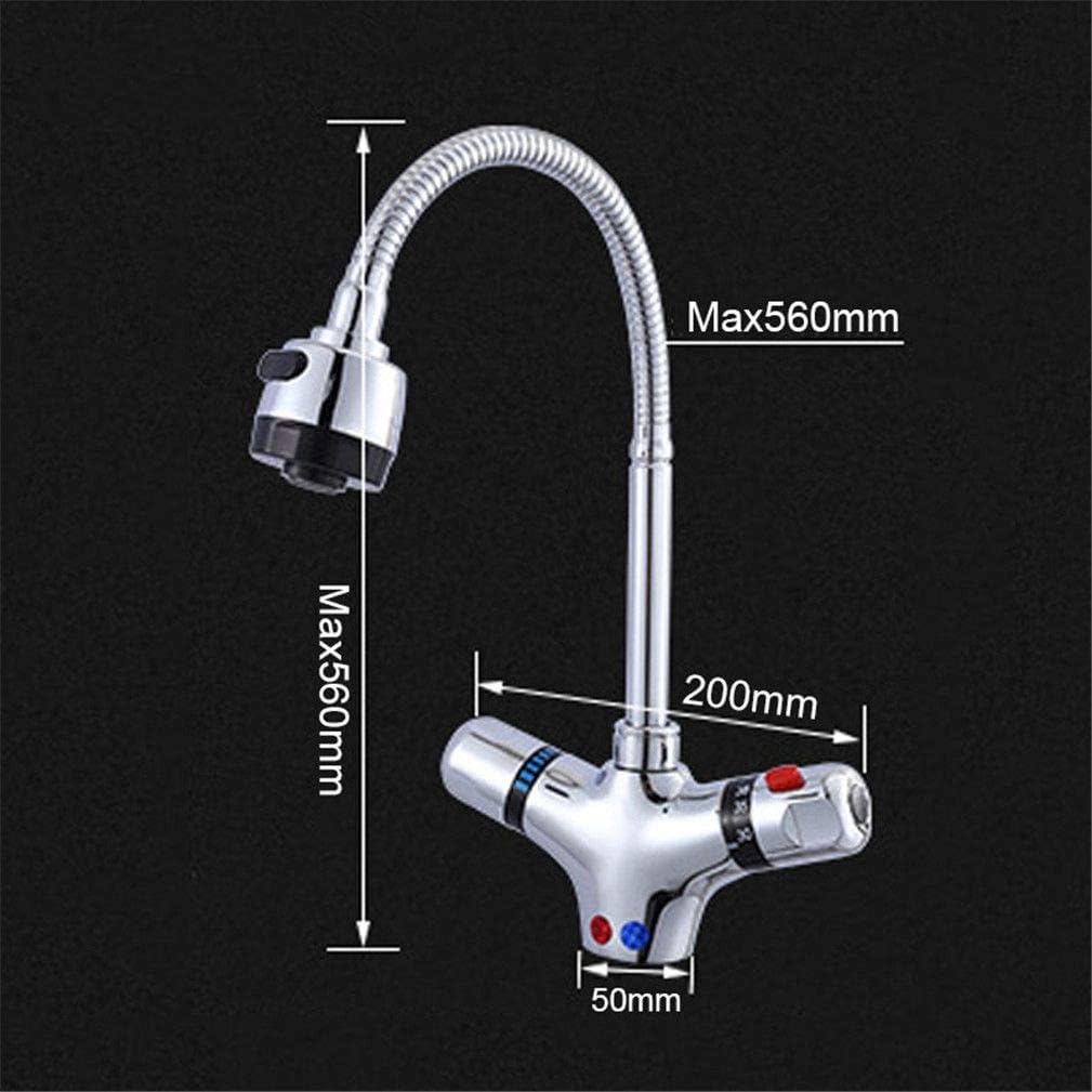 Robinet de cuisine thermostatique pivotant à 360 degrés avec double poignée réglable en laiton massif mélangeur à température constante robinet d'évier chromé avec aérateur