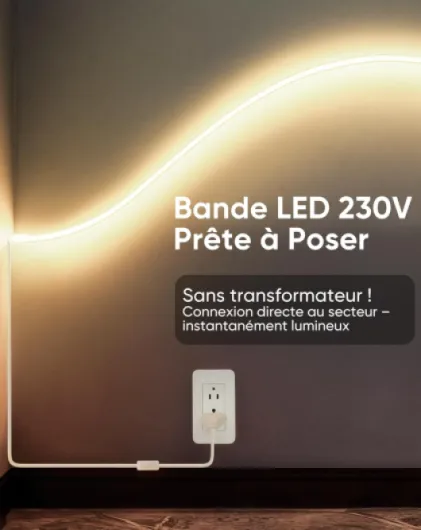 230V COB Ruban LED Extérieur, 240 LEDs IP67 Etanche Autocollant, Bande LED 900LM Sans Transformateur Flexible Découpable pour Chambre, Cuisine, Exterieur Décoration, 4000K Blanc neutre, 5m 4000k Blanc Neutre 5m