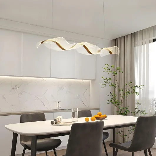 Lampe d'île de cuisine, lampe de table LED avec télécommande Wave Gold chambre à coucher pendentif lampe à manger réglable plafonnier salle de suspension (L100cm)