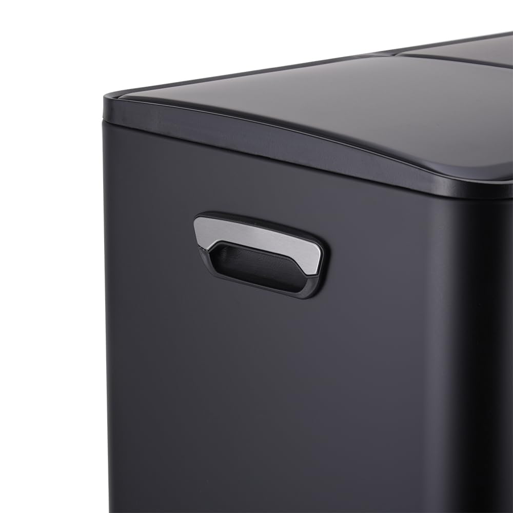 Bayt Poubelle Cuisine - Poubelle 60 Litres - Poubelle à Pédale 60L - Tri des Déchets 3 Compartiments - Corbeille à Pédale Inox - Noir