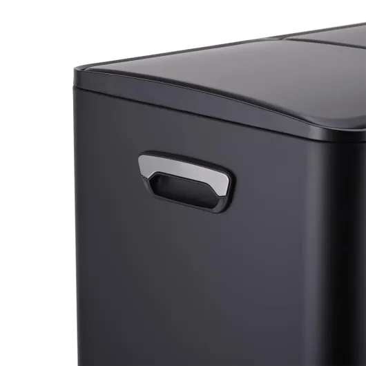 Bayt Poubelle Cuisine - Poubelle 60 Litres - Poubelle à Pédale 60L - Tri des Déchets 3 Compartiments - Corbeille à Pédale Inox - Noir