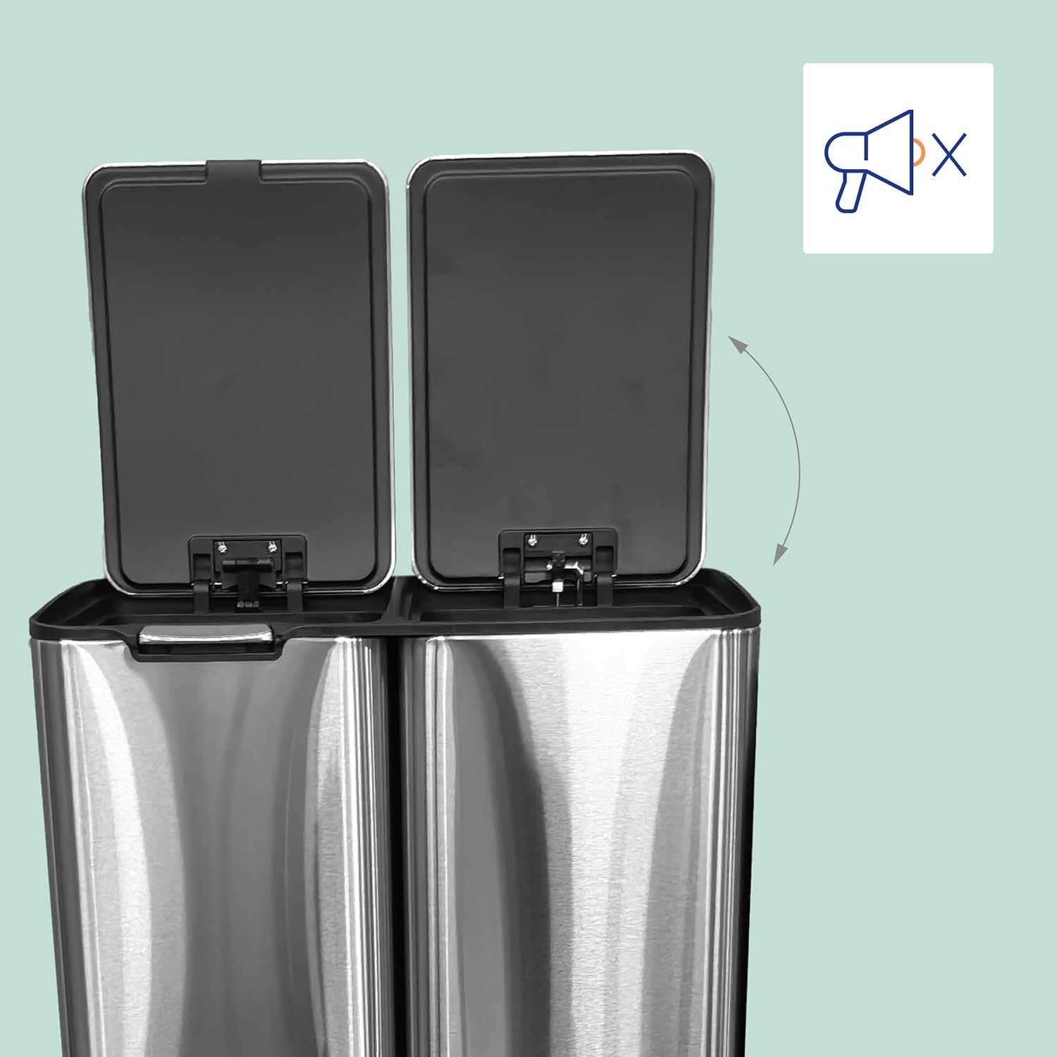 Poubelle Relaxdays, 3 Compartiments, 60 L, seaux Amovibles, Fermeture Douce, pédale, INOX, tri déchets Cuisine, Argent