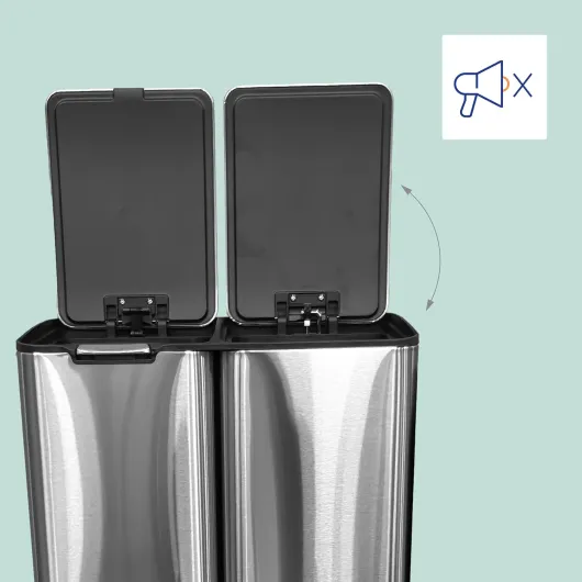 Poubelle Relaxdays, 3 Compartiments, 60 L, seaux Amovibles, Fermeture Douce, pédale, INOX, tri déchets Cuisine, Argent