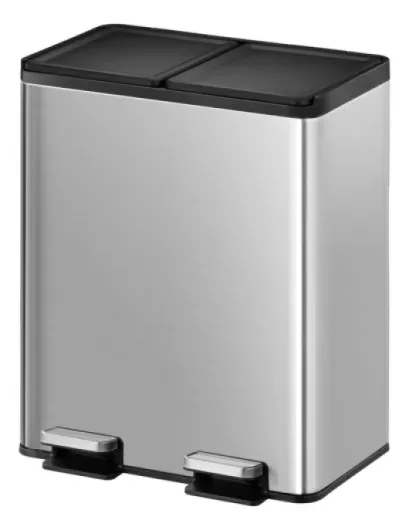 Poubelle Cuisine Double Tri 2 Compartiments 20L + 20L - Acier Inoxydable Anti-Traces avec Pédale - Fermeture Silencieuse - sous Évier Compact Double 20 + 20 L, noir et vert