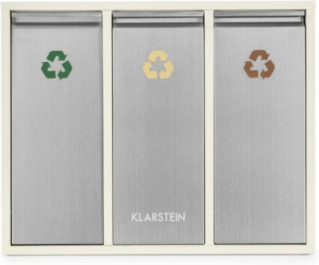 Poubelle écologique Triple tri sélectif & Recyclage (Grande contenance de 45 L répartie sur Trois récipients de 15 L chacun) - Beige 3x15 Litres argent