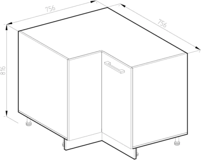 Meuble d'angle R-Line, Blanc Haute Brillance, 75.6cm sans PT, pour Une Combinaison Libre au Sein de systèmes de Cuisine modulaires
