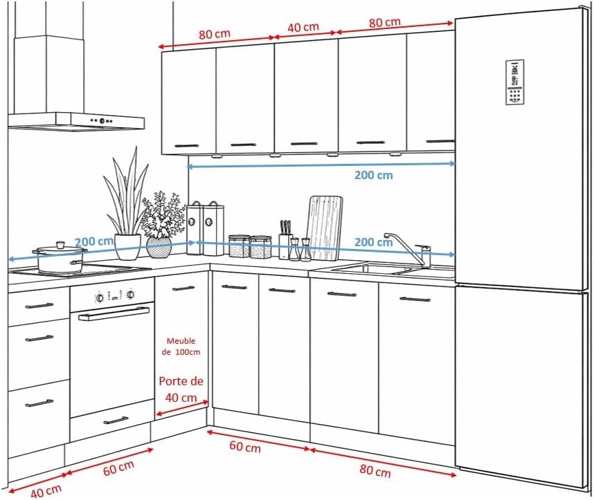 PEGANE Cuisine d'angle complète 200x200 cm, Meubles de Cuisine modulables Coloris Chêne Bernstein, Plan de Travail Non Inclus