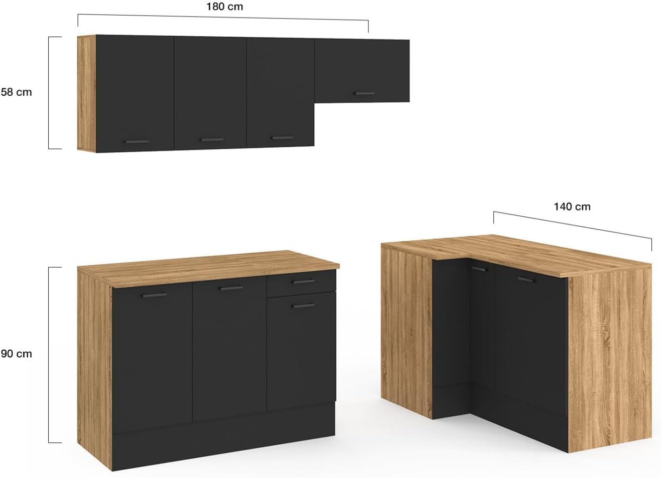 Cuisine complète d'angle 400 cm Subtil avec Plan de Travail 7 élements Bois et Noir