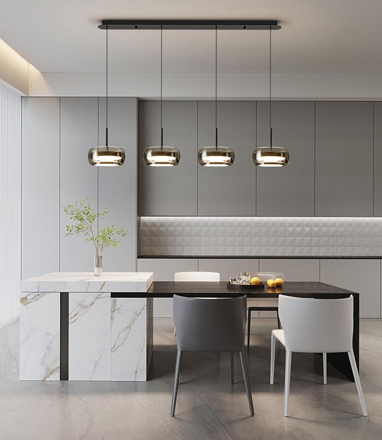 Suspension LED pour Salle à Manger, suspendue en verre de cristal à LED moderne, lustres Dimmable avec télécommande, hauteur réglable pour cuisine île bureau salle à manger cuisine (4lampes)