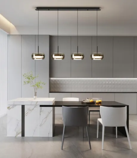 Suspension LED pour Salle à Manger, suspendue en verre de cristal à LED moderne, lustres Dimmable avec télécommande, hauteur réglable pour cuisine île bureau salle à manger cuisine (4lampes)