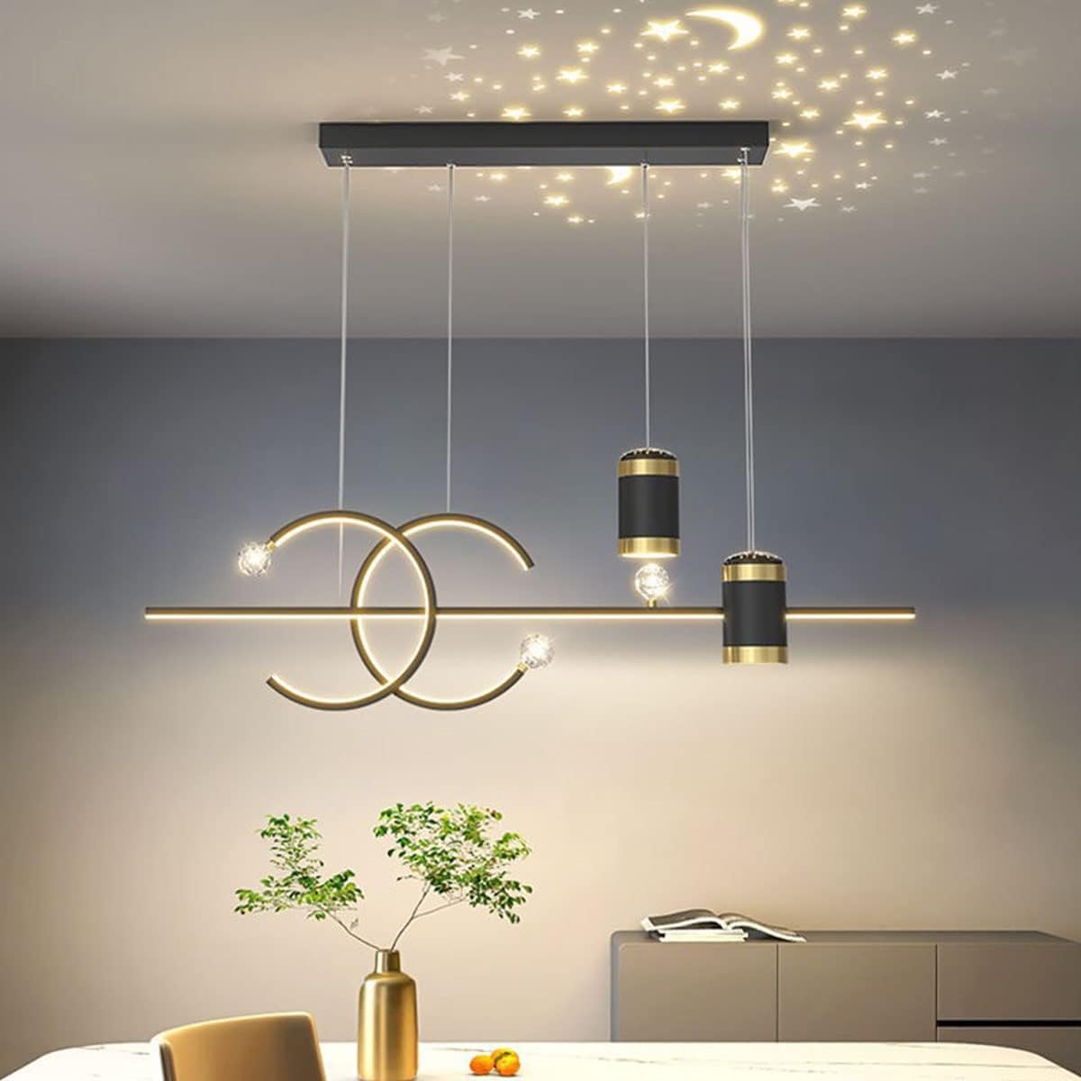 Bellastein moderne LED table à manger pendentif nouveau design étoile suspension hauteur réglable télécommande suspension salle à manger salon Bureau suspension (noir)