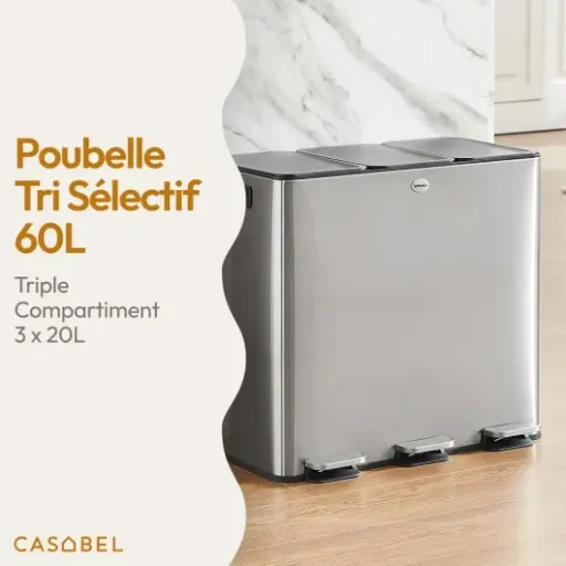 Test CASABEL Poubelle Tri Sélectif 3x20L : le tri qui fait le job sans prendre toute la cuisine