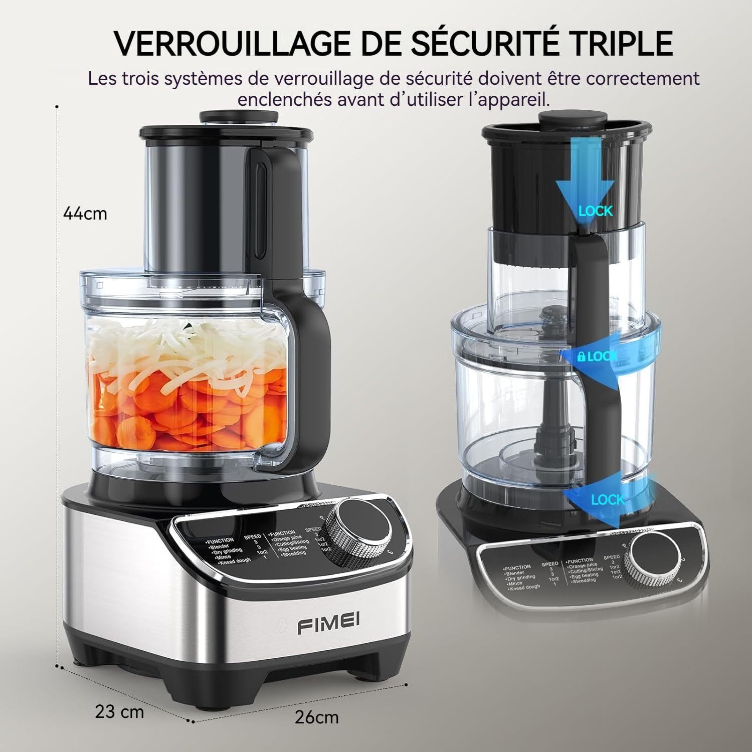 Robot Cuisine Multifonctions 1300W, 3 Vitesses et Fonction Pulse, 3,5L Hachoir, 1,5L Mixeur, Moulin, Presse Agrumes, Pétrin à Pâte, Fouet, Râpe, Disque Tournant, Sans BPA