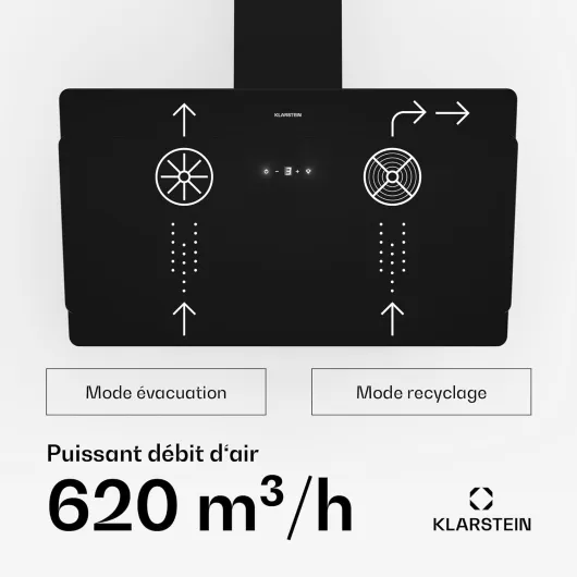 Montage mural Hotte Aspirante Inclinées 90cm, pour Cuisine, Filtre en Aluminium, Débit d'Air Puissant 607m³/h, LED, Ecran Tactile, Extracteur d'Air Silencieux, Efficace avec Evacuation, Noir