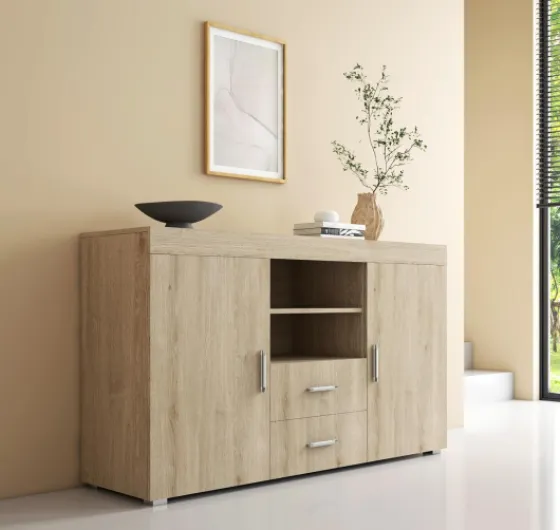 Buffet Roque pour Salon et Salle à Manger Moderne - Meuble TV en Mélamine - Couleur Sonoma Mat - 140x80x40 cm