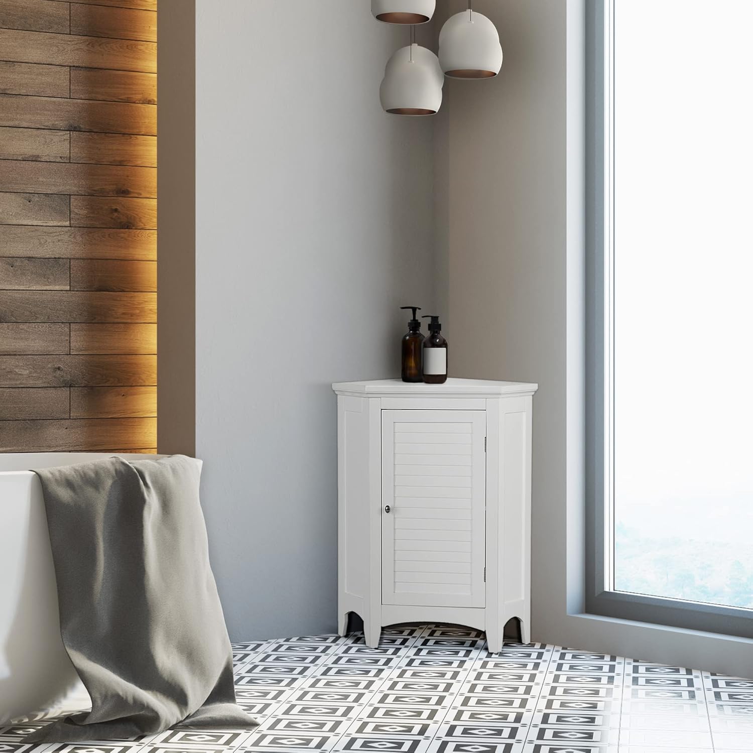 Meuble d'angle Bas de Rangement de Salle de Bain Ethan Blanc ELG-586