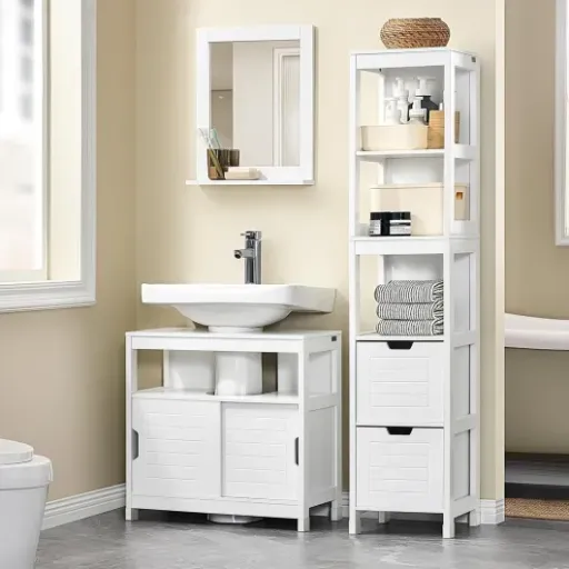 Test SoBuy FRG128-II-W : le petit meuble sous lavabo qui fait le job dans une petite salle de bain