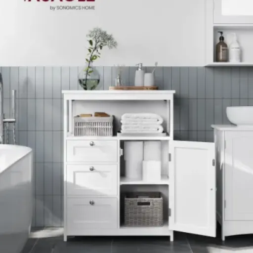 Test VASAGLE BBC542P31V1 : le petit meuble blanc qui fait le job dans une salle de bain serrée