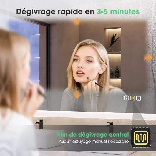S'bagno Miroir-Salle-de-Bain-avec-Eclairage 120x70cm, Miroir-LED-Lumineux-avec-Bluetooth, Anti-buée, 3 Couleurs, Dimmable, Mémoire, Verre Trempé HD, Étanche IP44, Horizontal/Vertical M66 (Bluetooth) 70L x 120l cm