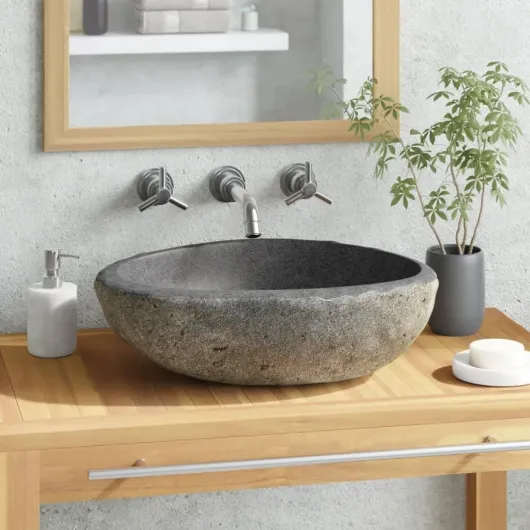 Lavabo en Pierre de Rivière Ovale, Lave-Mains, Vasque à Poser de Toilette Salle d'Eau Salle de Bain Maison, (29-38) x(24-31) cm 29-38 cm