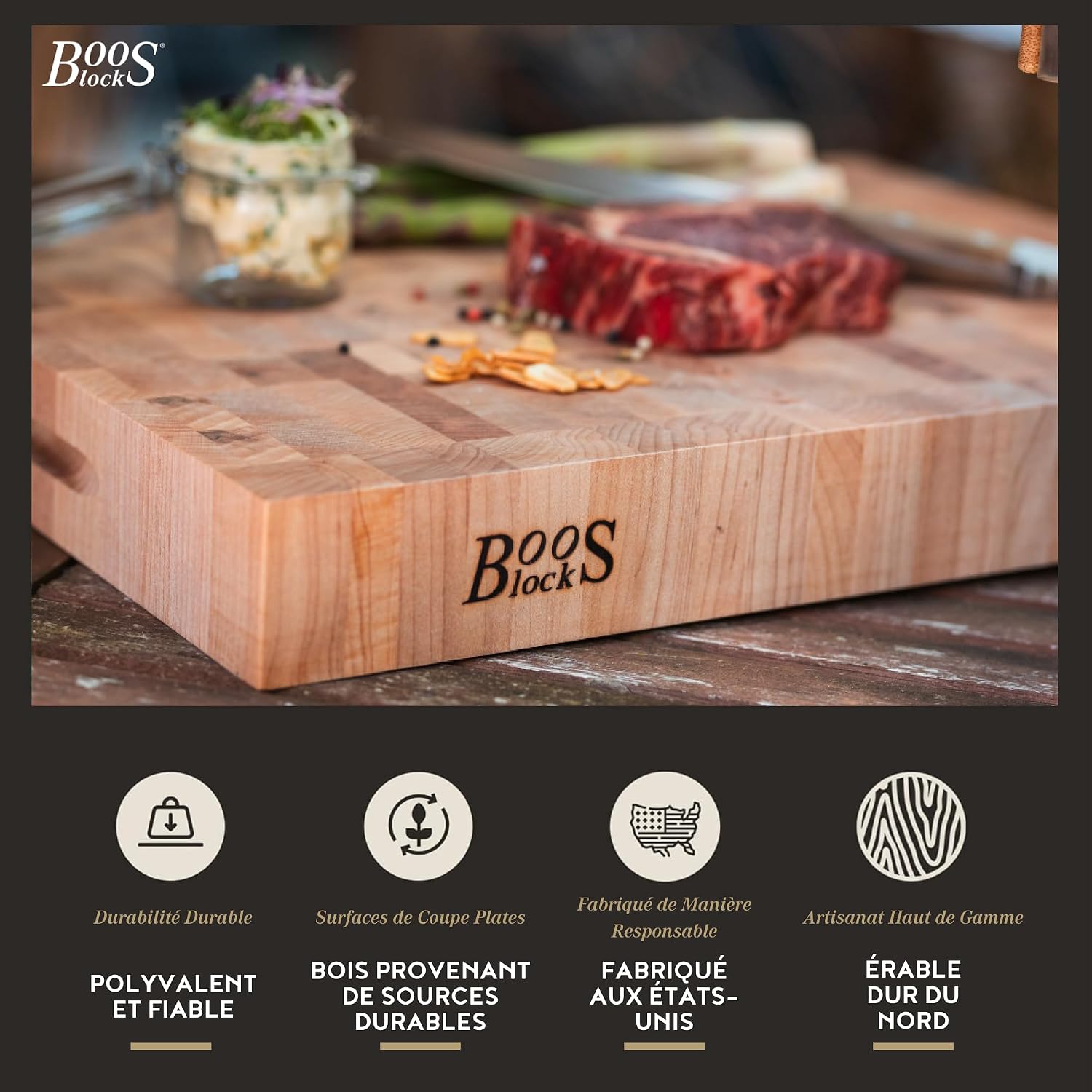 Boos Block Billot De Boucher Professionnel - Planche Bois De Bout – Billot De Cuisine – Planche Erable d'Amérique du Nord – 51 x 38 x 6 cm, 20"x 15" x 2.25, Maple 51L x 38l cm Maple