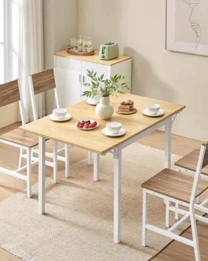 Table de Salle à Manger Pliable, Table de Cuisine Extensible, Bureau, pour 2 à 4 Personnes, Rectangulaire, avec Abattants, pour Petits Espaces, Couleur Chêne Naturel et Blanc Nuage KDT077Y01 Couleur Chêne Naturel + Blanc Nuage