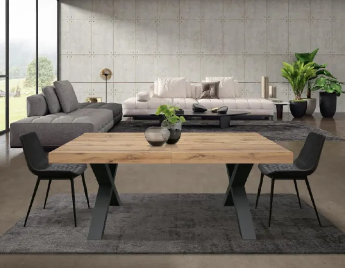 Table extensible Marco, table salon, cuisine, pieds croisés x noirs, fabriquée en Italie, chêne rustique, 180 x 90 x 76 cm - id 1998 180x90x76 Pied noir Chêne Rustique