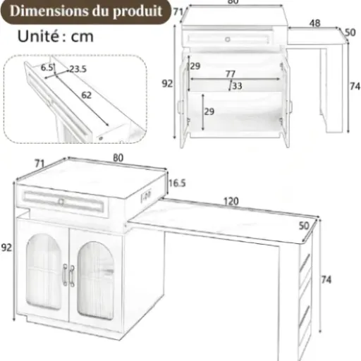 Test luckdect Îlot Central Extensible 128-200 cm : le meuble cuisine malin pour les petits espaces