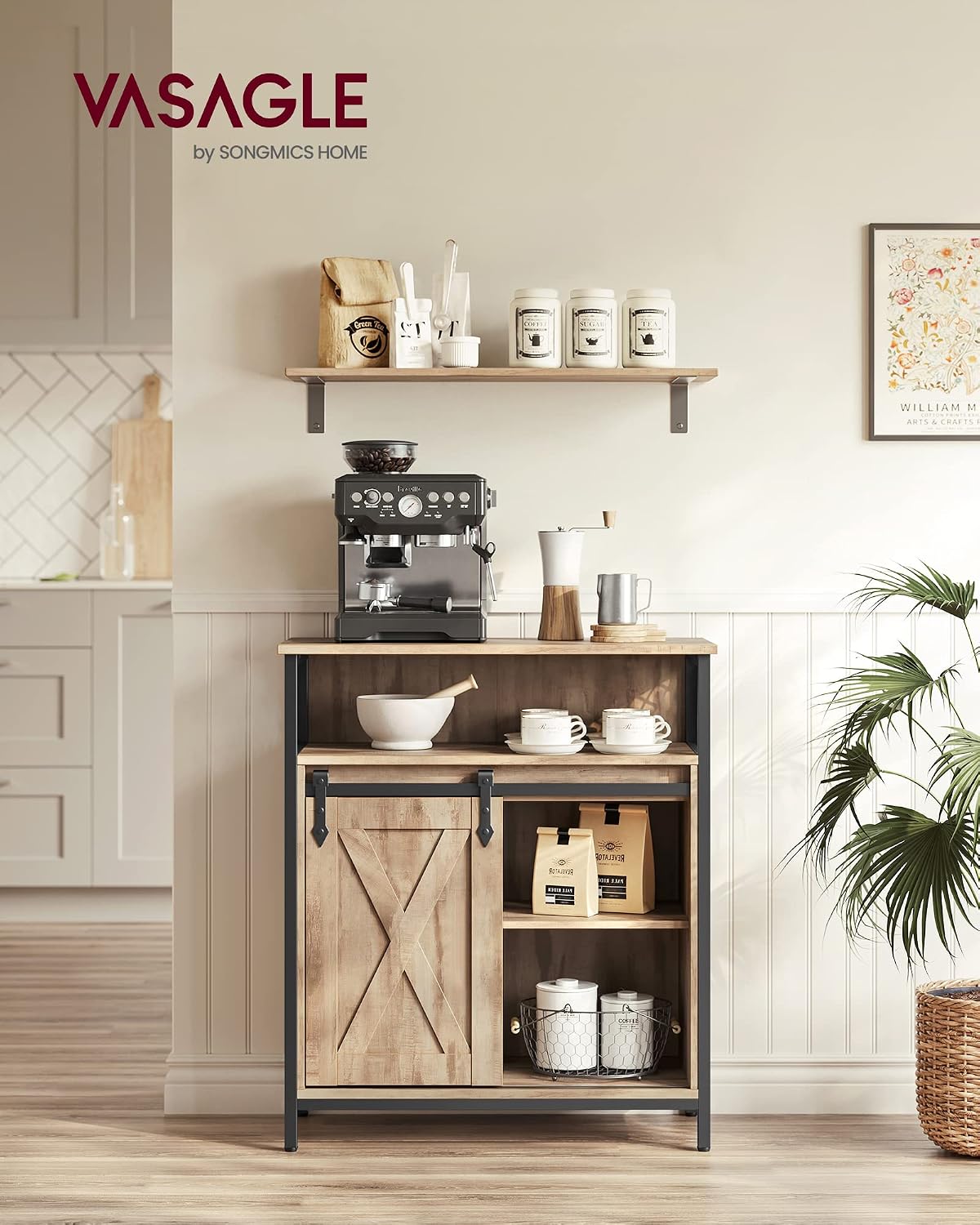 Meuble de Rangement, Buffet Cuisine, Commode, avec Porte Coulissante, 30 x 70 x 80 cm, Étagères Réglables, pour Salon, Marron Camel et Noir d'encre LSC089B50V1 Marron Camel + Noir D'encre Sans Tiroir