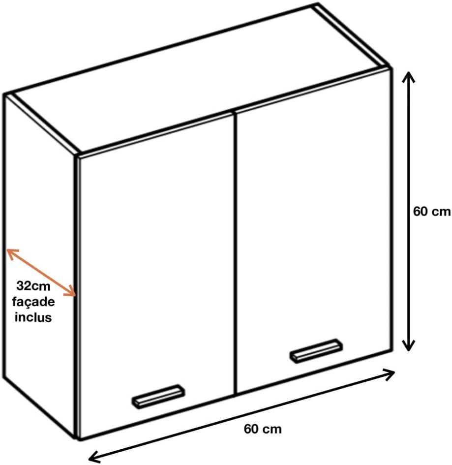 Cuisineandcie - Meuble Haut DE Cuisine ECO Blanc Brillant 2 Portes L 60 cm + 1 étagère - Meuble Rangement, Armoire