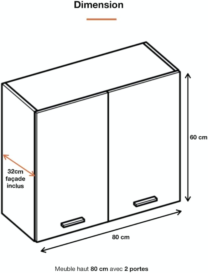 Cuisineandcie - Meuble Haut de Cuisine Eco Noyer Blanchi 2 Portes L 80 cm