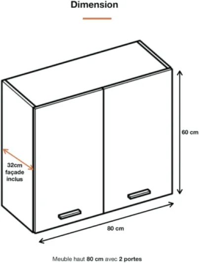 Cuisineandcie - Meuble Haut de Cuisine Eco Noyer Blanchi 2 Portes L 80 cm