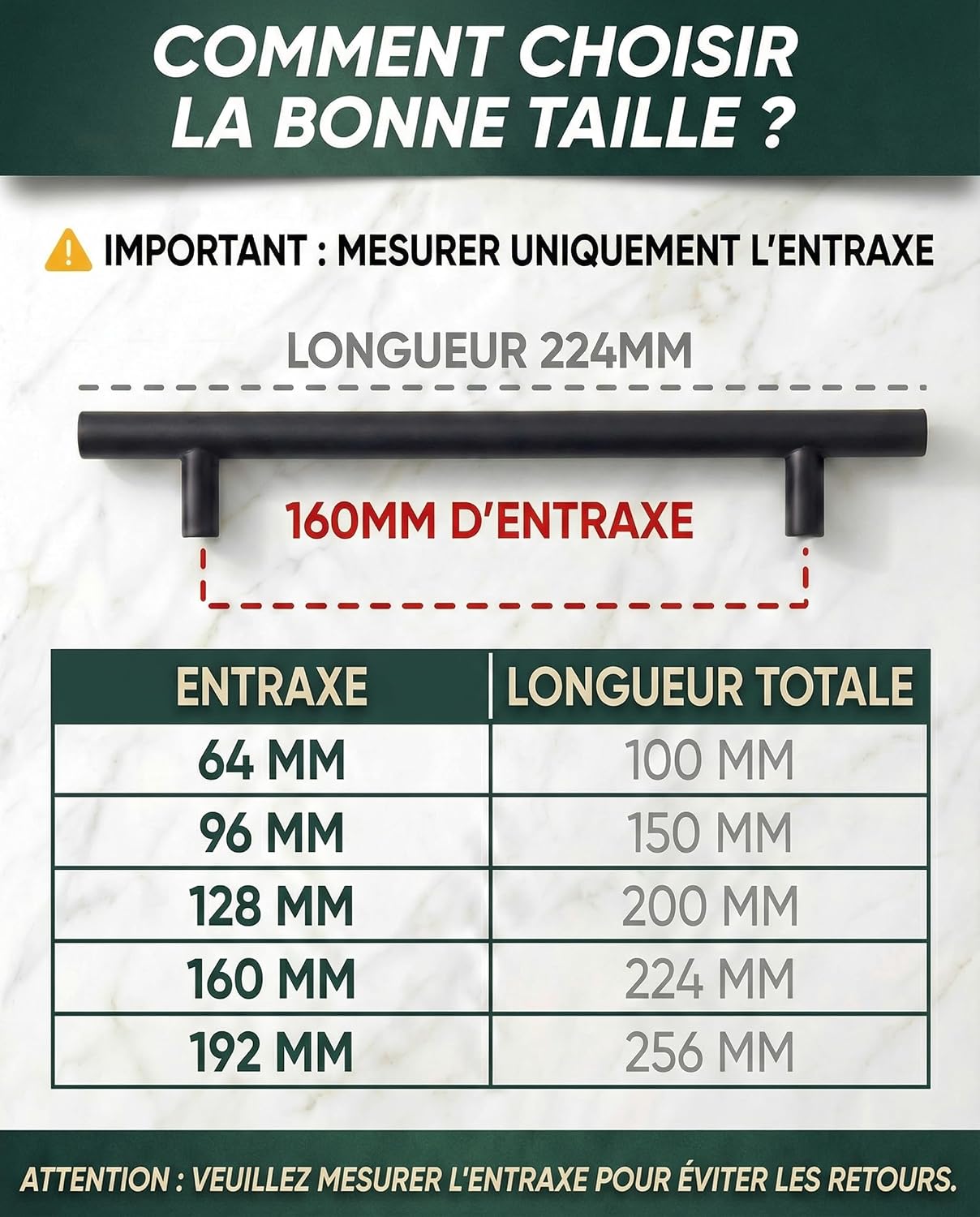 Poignée de Meuble Cuisine Noir 160MM - Poignée Noir Meuble en Acier Inox - Poignet de Porte Cuisine et Armoire 15 UNITÉS Noir Mat 160MM (Lot de 15)