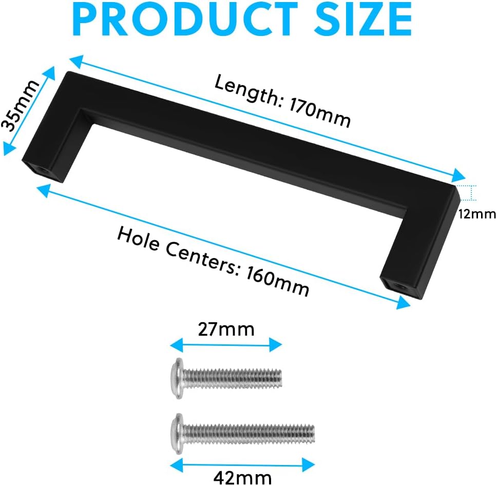 12 Pièces Poignée de Meuble Cuisine Noir, Entraxe 160mm - Poignet de Porte Cuisine et Armoire, Meuble en Acier Inox Poignées pour Bureaux, Tiroirs, Armoires, Placard 160mm B1 12pcs Noir