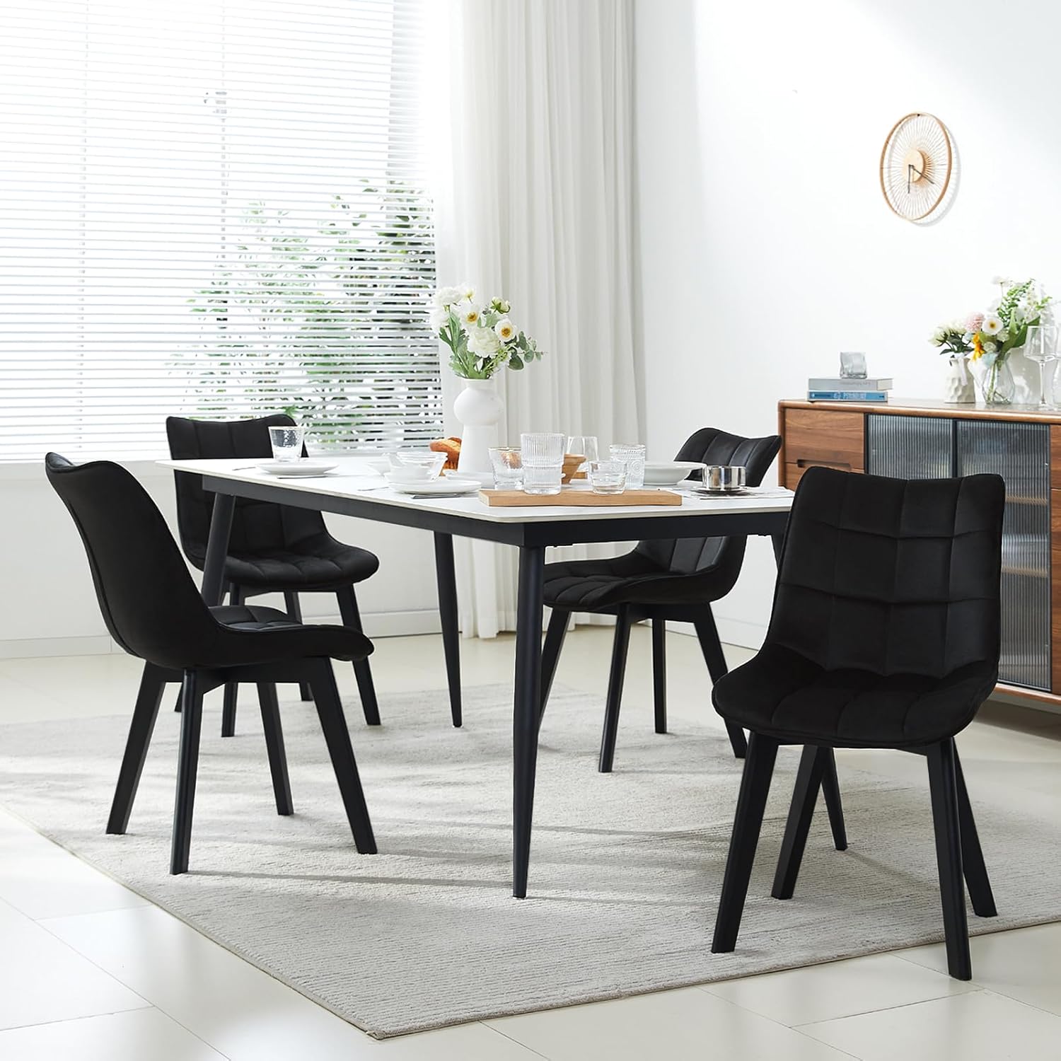 Chaises de Salle à Manger Lot de 6,Noir - Chaise de Cuisine, Revêtement en Velours, Pieds en Bois Massif Noir 6 chaises