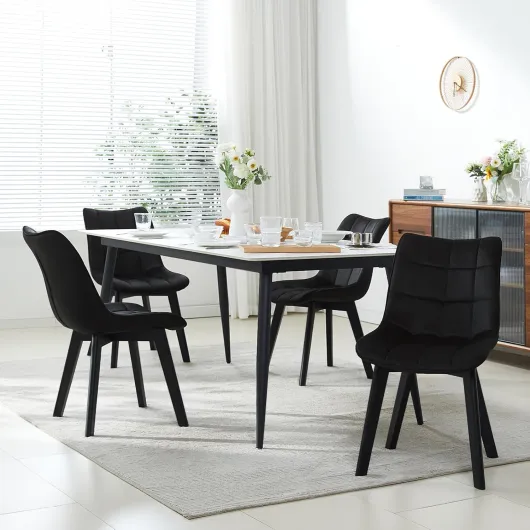Chaises de Salle à Manger Lot de 6,Noir - Chaise de Cuisine, Revêtement en Velours, Pieds en Bois Massif Noir 6 chaises