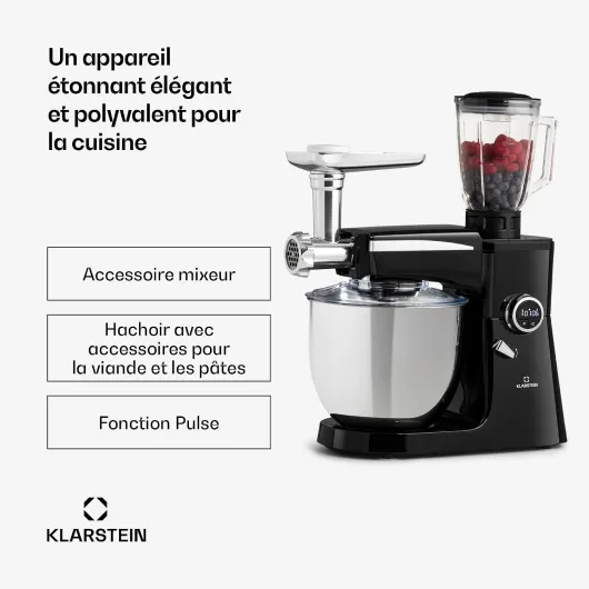 Robot Mixeur Multifonctions, Robot Cuisine 2000W, Hachoir à Viande, Blender 3 en 1, Robot Patissier, Robot Cuisine Multifonction 10L, Rape Legumes Electrique, Batteurs, Petrin Professionnel Noir