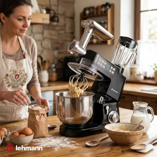 Teyles Robot Pâtissier Professionnel Multifonction 2100W 8L avec Balance Intégrée et Bol Chauffant, Pétrin à Pain et Pizza, Blender Verre 1,5L, Hachoir à Viande, Noir
